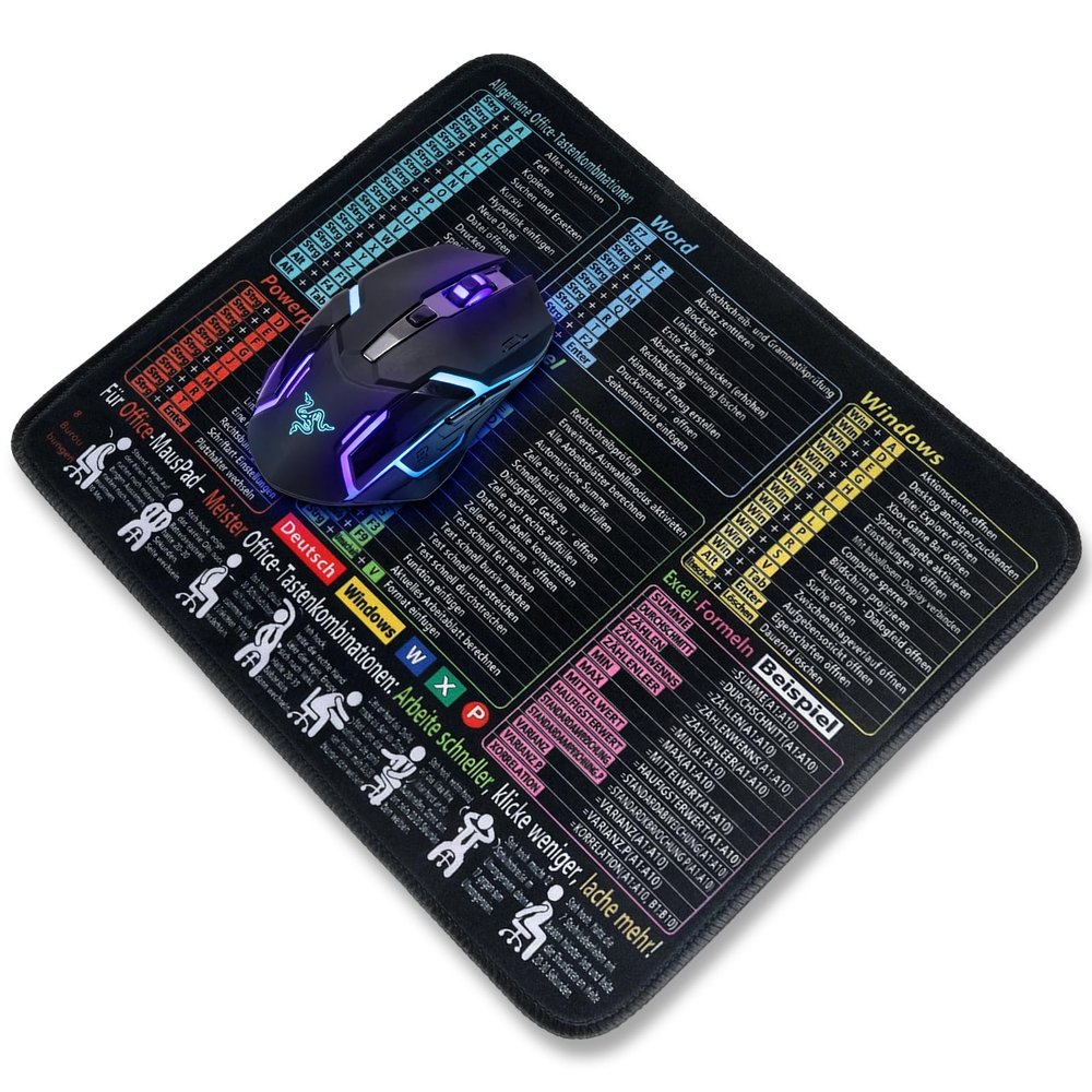German Excel Mouse Pad, 250 × 300 mm, with Excel Shortcuts