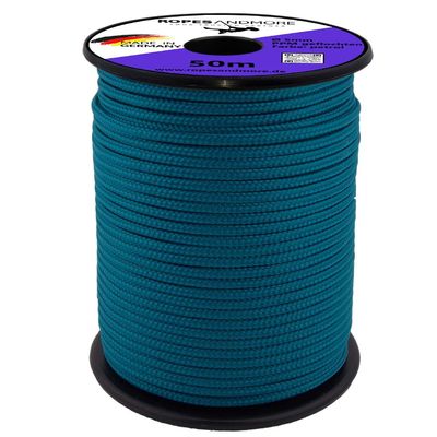 PP Polypropylene Rope 5 mm, 50 m, PPM 16-Strand Braided Cord for Crafts, 30+ Colors, Petrol