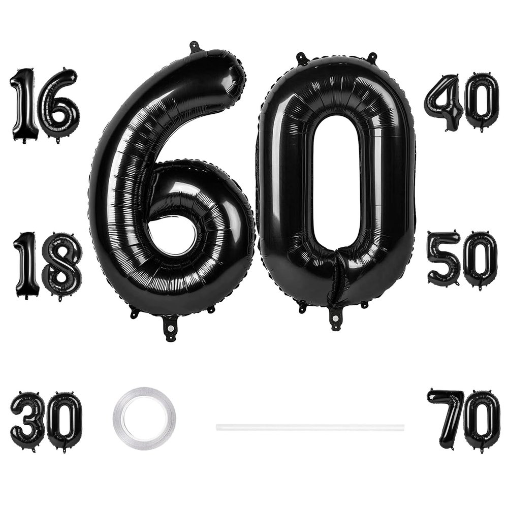 GoldRock XXL Black 60th Birthday Number Balloon, 40-Inch Foil Balloon Decoration