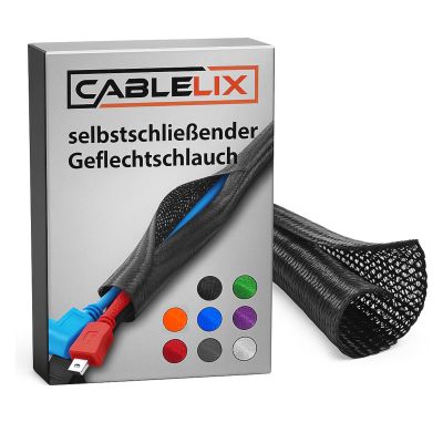 Slit Self-Closing Braided Cable Sleeve, PET, Cuttable, Royal Blue, 3.2 mm, 10 m