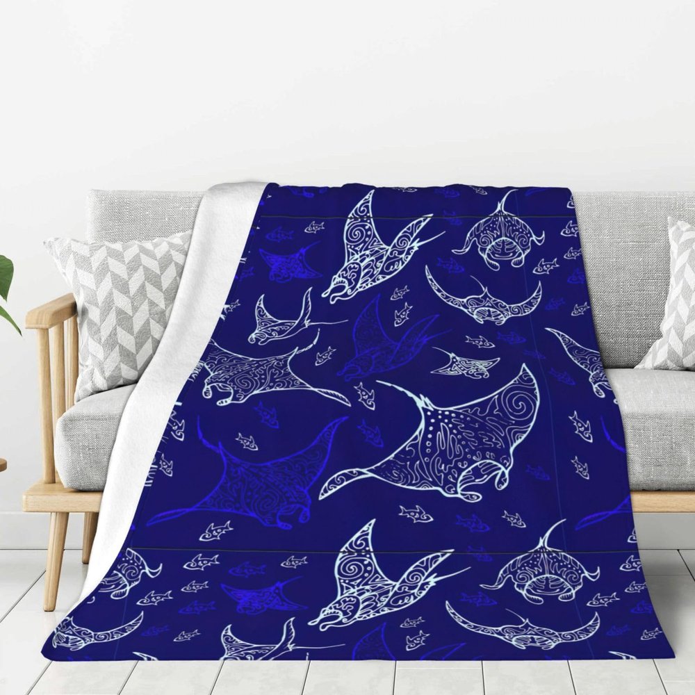 PPHGUT Ray and Fish Print Flannel Blanket, Soft and Cozy