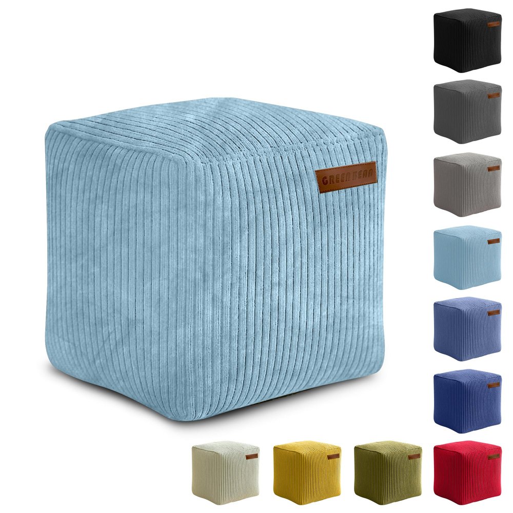 Green Bean Indoor Corduroy Pouf Cube, 16 x 16 x 16 in, Light Blue