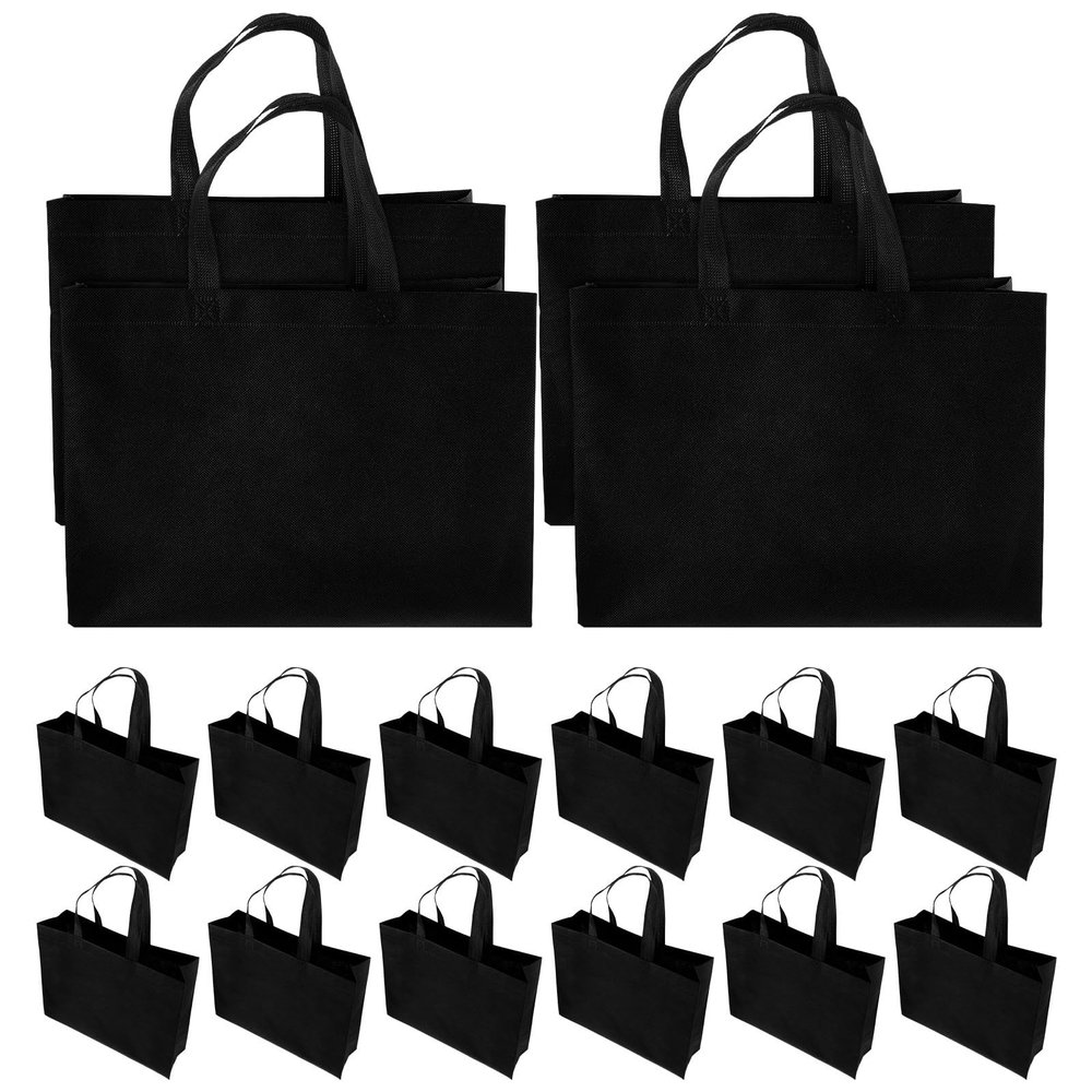 GARVALON Black Non-Woven Tote Bags, Tear-Resistant, Lightweight, Reusable, 20-Pack