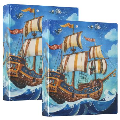 3.8 cm 3-Ring Binder with Clipboard, Pirate Ship “Mysterious Sea” Design, Hardcover, 2-Pack