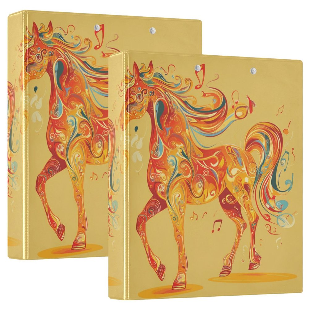 3-Ring Binders, 3.8 cm, Music Note Orange Horse, with Clipboard, 2-Pack