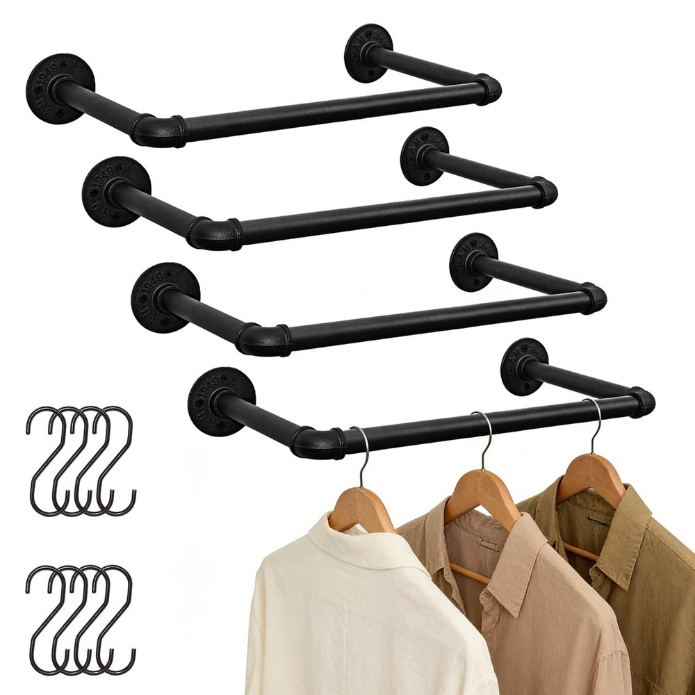 Aduanbang Industrial Black Iron Garment Rack, 54 cm, Removable Clothing Rod for Closet Storage (4)