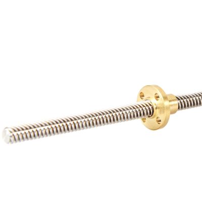T8 Trapezoidal Lead Screw with Brass Flange Nut, 304 Stainless Steel, Various Sizes, 2-Piece Set (1 mm Pitch, 1 mm Lead, 550 mm)