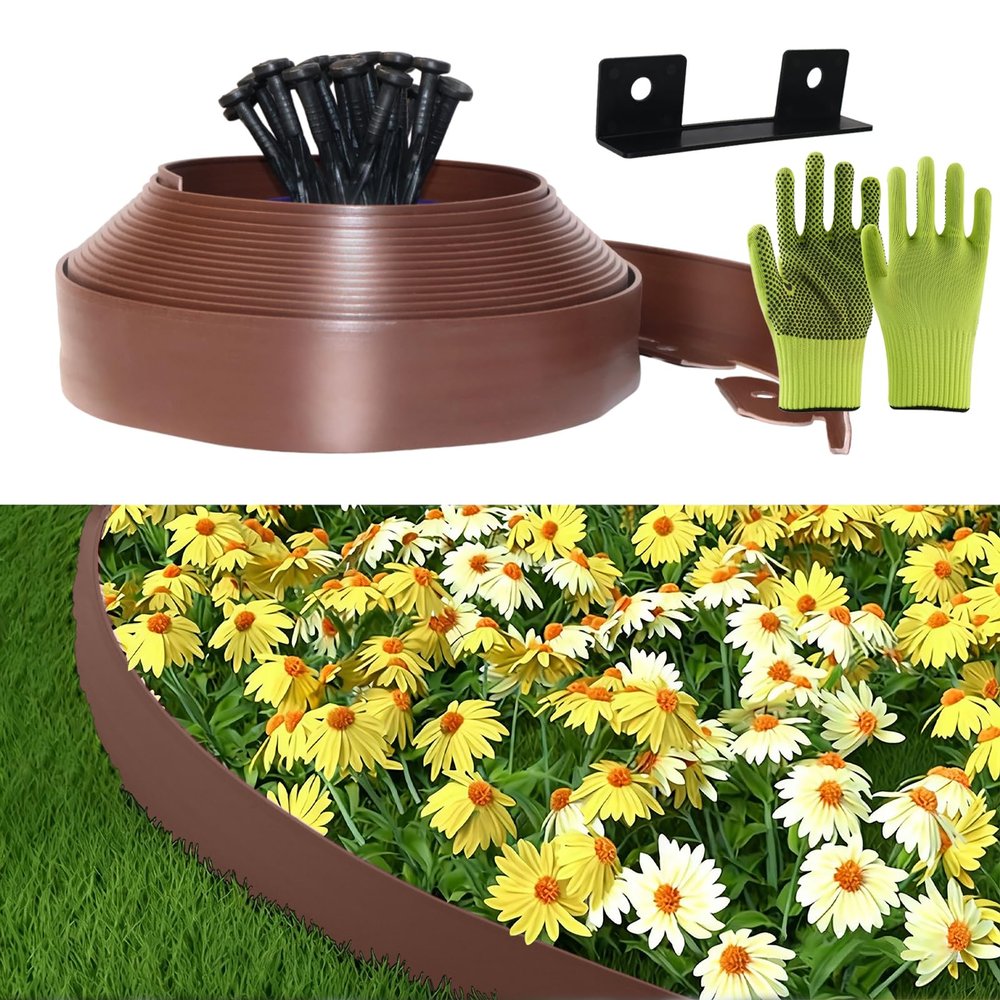 Flexible Plastic Lawn Edging, 5 cm x 10 m, Brown