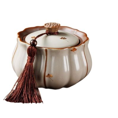 guiling-1986 High-Quality Ceramic Tea Canister with Sealed Lid and Carrying Handle, 600 ml