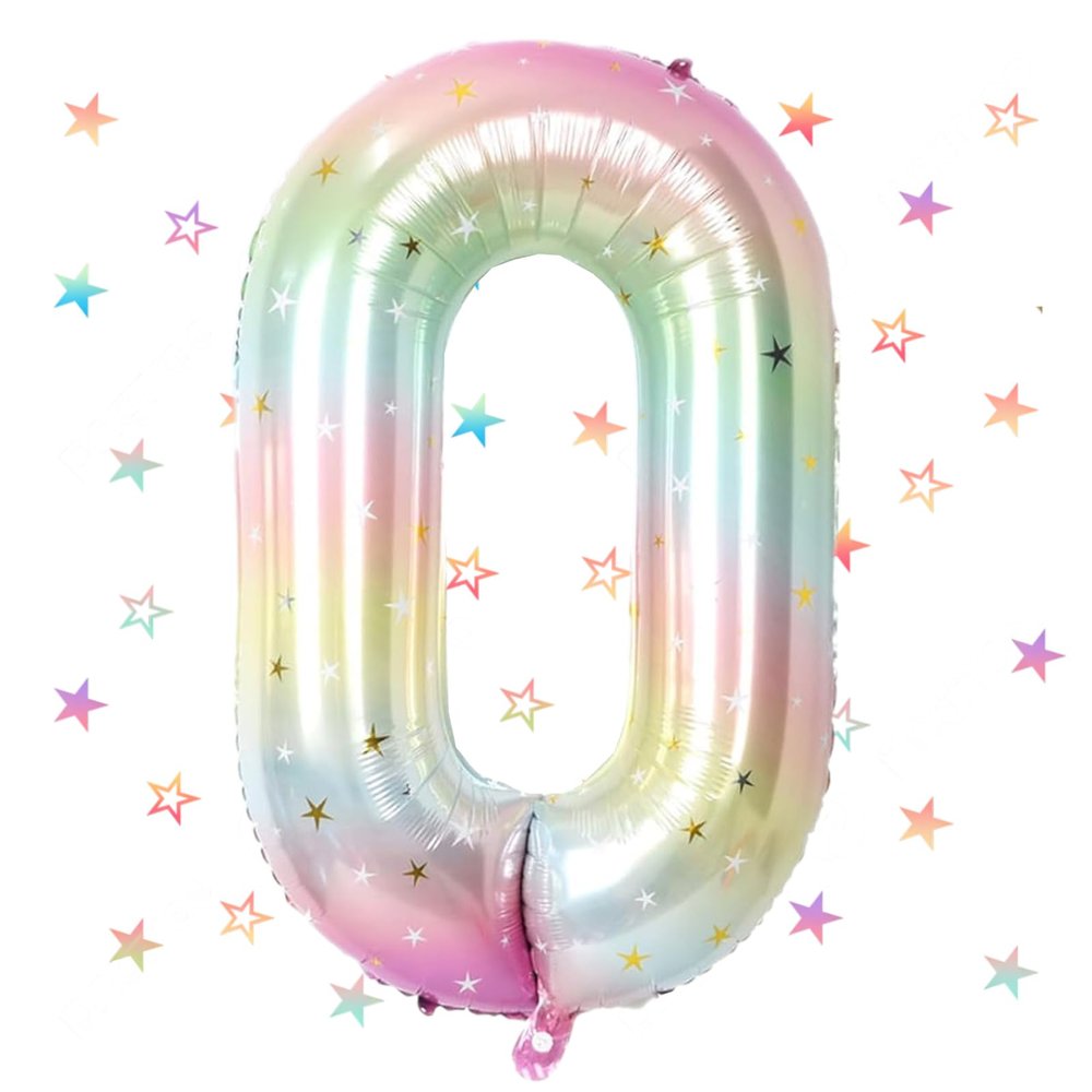 Rainbow Number 0 Birthday Foil Balloon, 101 cm, Helium Decoration