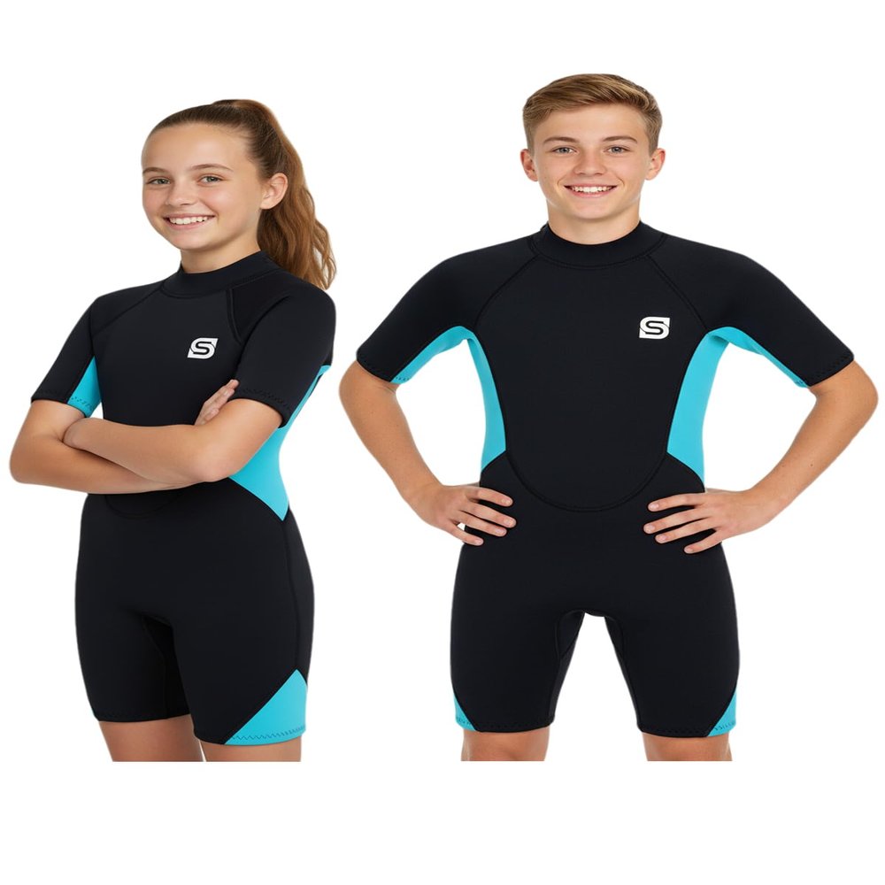 Summshall 2mm Kids' Neoprene Shorty Wetsuit, UV50+ Thermal Swimwear for Boys and Girls