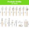 Kitchen Utensil Set, 37-Piece Cooking Utensil Set with Holder, Nonstick Silicone Utensils with Wooden Handles, Beige view 2