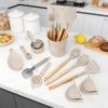 Kitchen Utensil Set, 37-Piece Cooking Utensil Set with Holder, Nonstick Silicone Utensils with Wooden Handles, Beige view 3