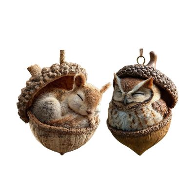 3D Forest Animal Acorn Ornaments, Woodland Animal Christmas Tree Decorations