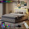 LLODERY 160 x 200 cm Double Bed with Storage and LED Headboard, Velvet, White view 3