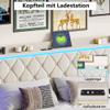 LLODERY 160 x 200 cm Double Bed with Storage and LED Headboard, Velvet, White view 4