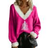 Women's Christmas Sweater, Lightweight V-Neck Fuzzy Ugly Christmas Sweatshirt view 1