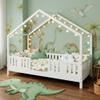 MEBLE WRÓBEL Kids' Bed 80x190 cm with Safety Rail and Slatted Base – White Pine House Bed, 10 cm Clearance view 1