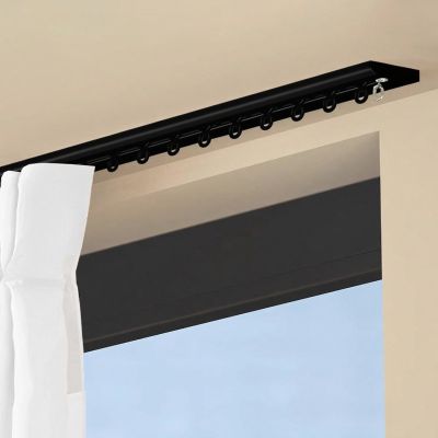 Ceiling-Mounted Curtain Track System, 1-Way, White & Black Aluminum Rail, 5.1 m/16.7 ft, Wall or Ceiling Installation