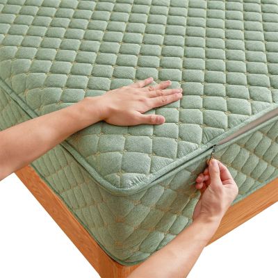 Adjustable Zippered Quilted Mattress Protector, Gray/Beige Cotton, Breathable, Washable, 5–40 cm (180 x 190 + 24 cm)