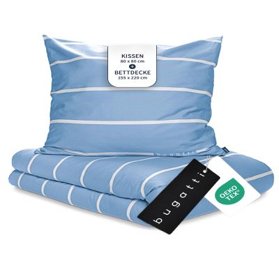 bugatti Bedding Set 155 x 220 cm, 2-Piece, 100% Cotton, Blue/White