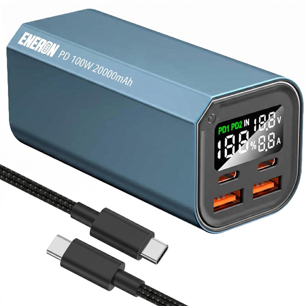 ENERON 20,000mAh 100W Power Bank, 2 USB-C/2 USB-A, Portable