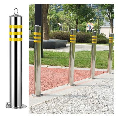 Reflective Stainless Steel Traffic Bollards, Adjustable Driveway Barrier, 60–110 cm, 4-Pack, 100 cm