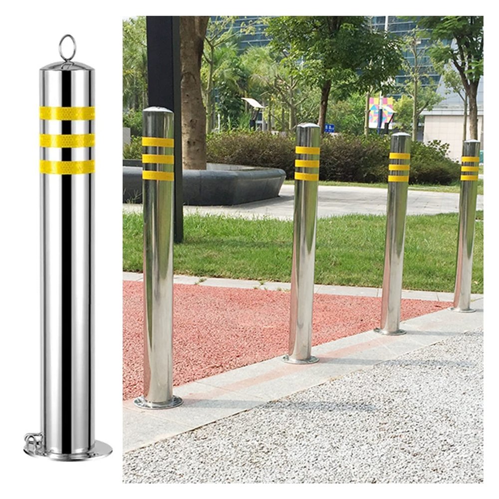 Reflective Stainless Steel Traffic Bollards, Adjustable Driveway Barrier, 60–110 cm, 4-Pack, 100 cm