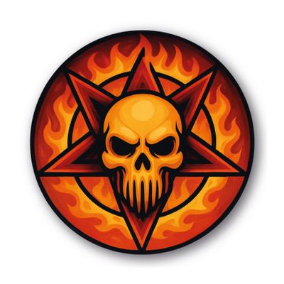 Round Flaming Skull Sticker in Orange and Red, 6 x 6 cm (S)
