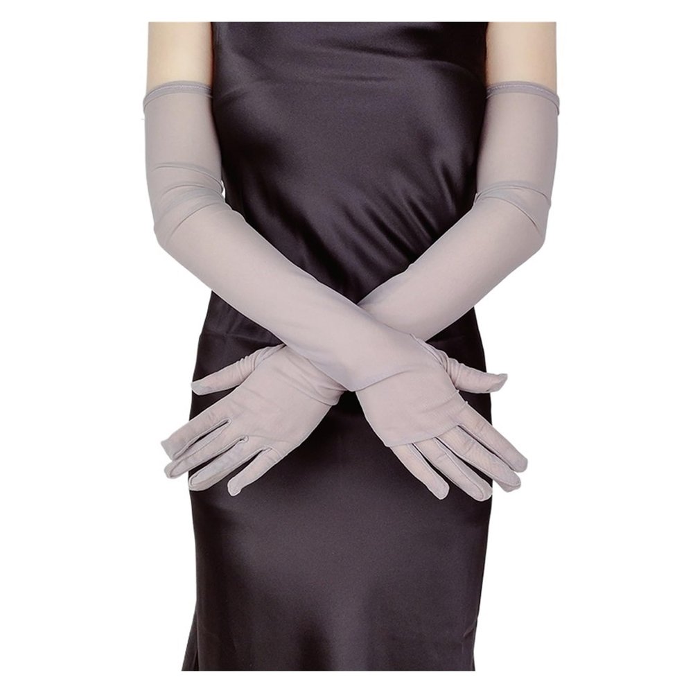GIJMZY Long Gloves for Women, 2 Pairs, Summer UV Sun Protection, Elastic Mesh Driving Gloves, Long Lace Arm Sleeves, Gray