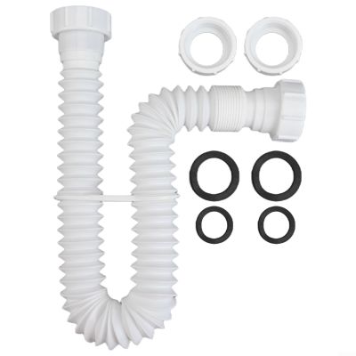 Flexible Sink Drain Pipe with 1 1/2-Inch and 1 1/4-Inch P-Trap, Waste Disposal Adapter