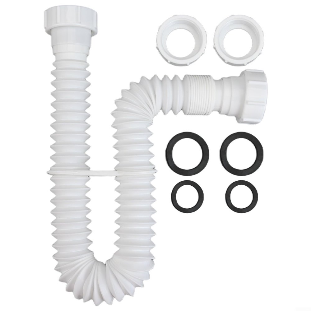 Flexible Sink Drain Pipe with 1 1/2-Inch and 1 1/4-Inch P-Trap, Waste Disposal Adapter