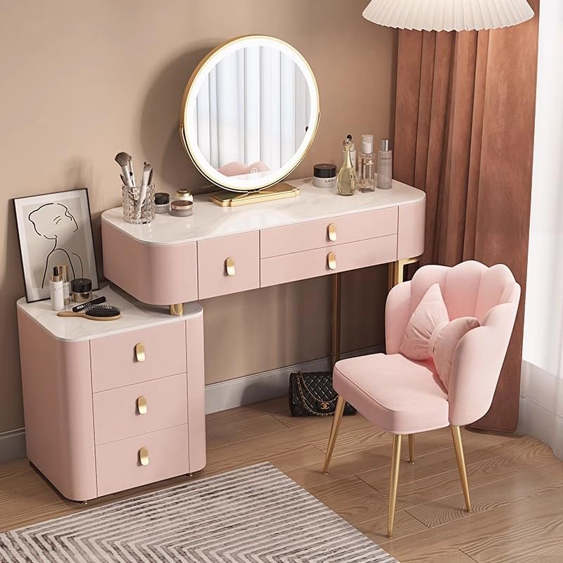 TAITUTE Vanity Set with Drawers, Mirror and Stool