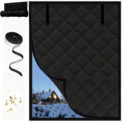 Thermal Window Insulation, Windproof Warm Oxford Fabric Curtain for Winter (Black, 100 x 120 cm)