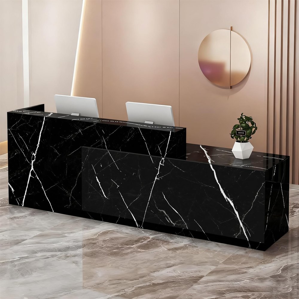 CCUKTFN Reception Desk with Storage and Open Shelves, 100 × 240 cm