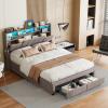 Storage Bed 140 x 200 cm with 4 Drawers, LED Headboard and Charging Station, Velvet, White-Pink (Gray, 160 x 200 cm) view 1