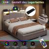 Storage Bed 140 x 200 cm with 4 Drawers, LED Headboard and Charging Station, Velvet, White-Pink (Gray, 160 x 200 cm) view 2