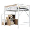 Idemon Metal Loft Bed 140 x 200 cm with Safety Enclosure and Storage, White, No Mattress view 2