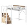 Idemon Metal Loft Bed 140 x 200 cm with Safety Enclosure and Storage, White, No Mattress view 3