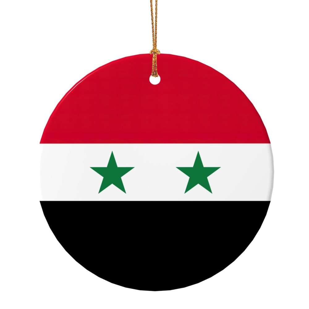 Round Ceramic Ornament with Syrian Arab Republic Flag, Gift for Family and Friends