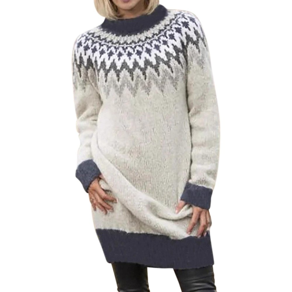 Women's Long Norwegian Cashmere Jacquard Sweater Dress