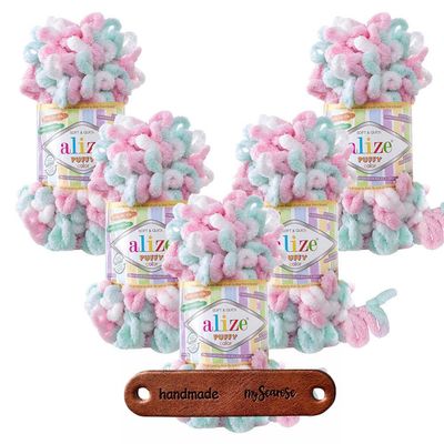ALIZE 5 x 100 g Puffy Color 6052 Premium Bulky Loop Yarn for Needle-Free Finger Knitting