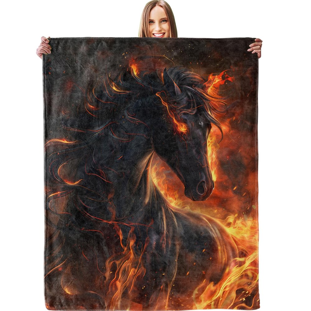 Plush Horse-Themed Sofa Throw Blanket