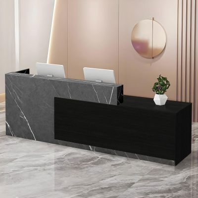 CCUKTFN Reception Desk with Drawer and Open Shelves, Modern Reception Counter 100 × 240 cm