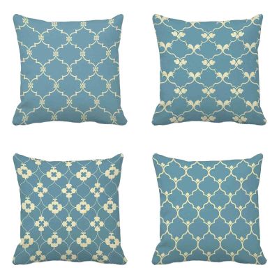 Blue Pillow Covers 60 x 60 cm, Set of 4, Waterproof Linen-Style Outdoor Covers with Double-Sided Simple Pattern and Concealed Zipper - HCW250611