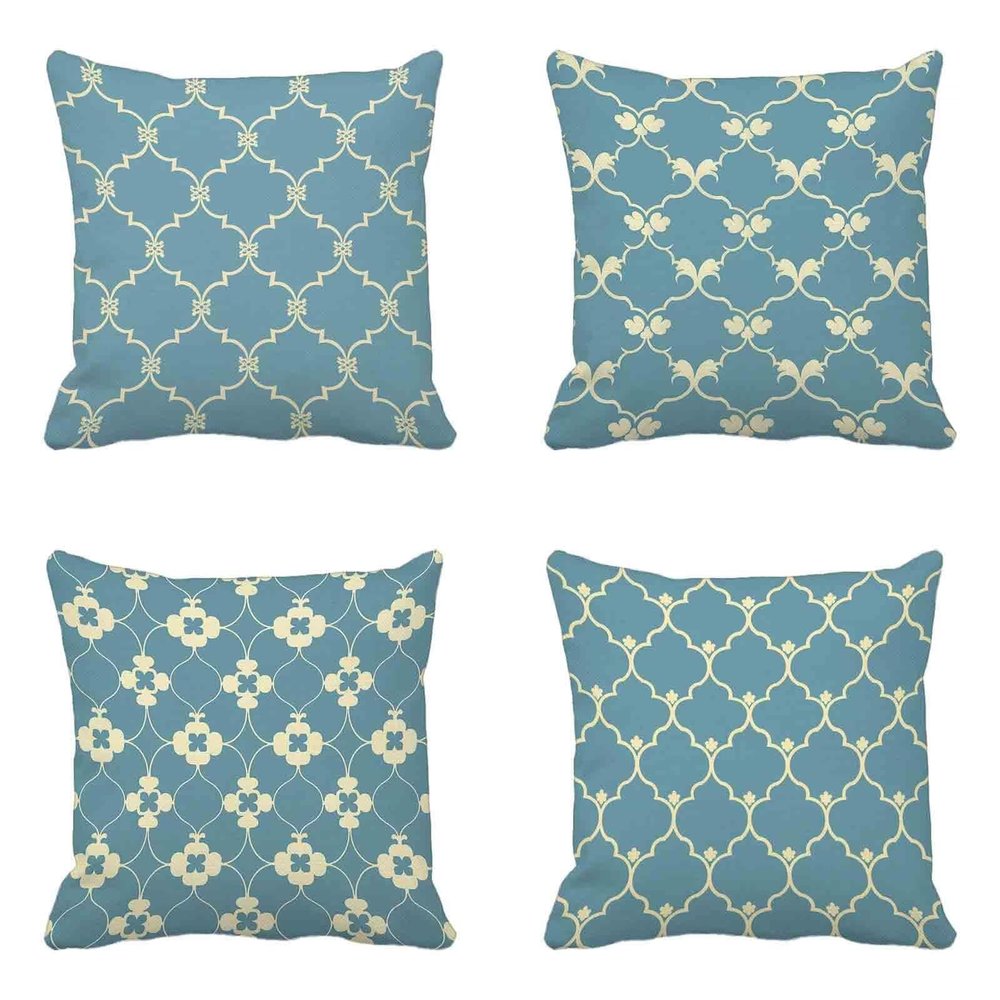 Blue Pillow Covers 60 x 60 cm, Set of 4, Waterproof Linen-Style Outdoor Covers with Double-Sided Simple Pattern and Concealed Zipper - HCW250611