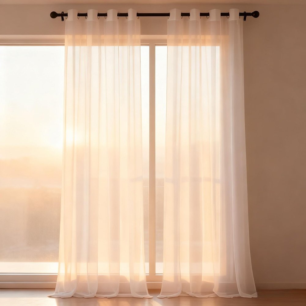 WUXXIANG Sheer Curtain 215 x 260 cm, Semi-Transparent, White