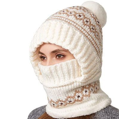 Duohropke Women's Winter Hat Ski Mask Balaclava 3-in-1 Beanie Neck Warmer Set