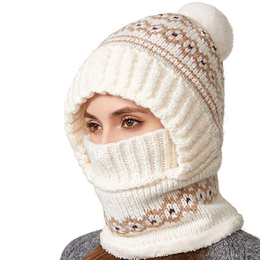 Duohropke Women's Winter Hat Ski Mask Balaclava 3-in-1 Beanie Neck Warmer Set