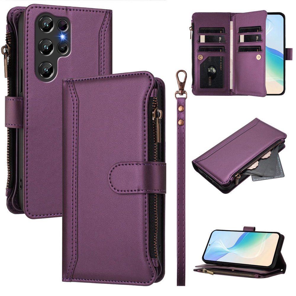 Violet Zipper Wallet Flip Case for Oukitel C61 / C61 Pro